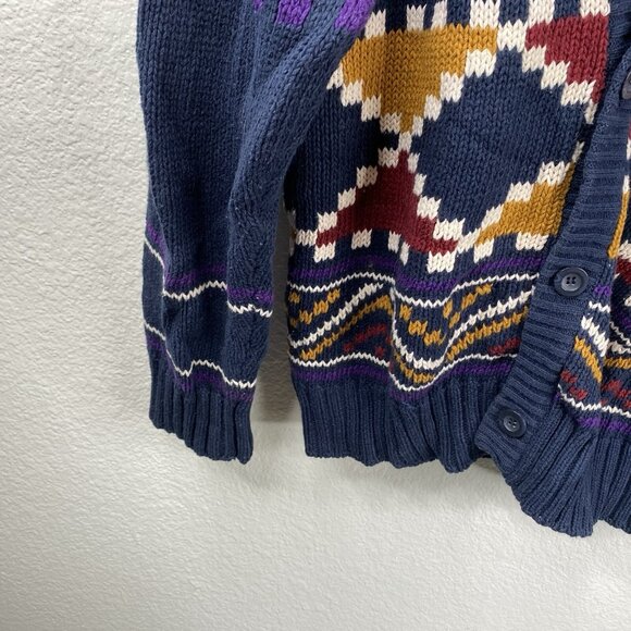 Michael Gerald Sweater Cardigan Men Blue Sz L Aztec Oversized Grunge Grandpa VTG - Picture 6 of 10